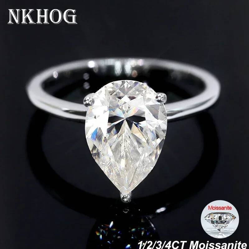 NKHOG 1-4CT Pear Cut Moissanite Rings S925 Silver 18K Gold Plated WaterDrop Solitaire Women Wedding Bands Jewelry Gifts with GRA