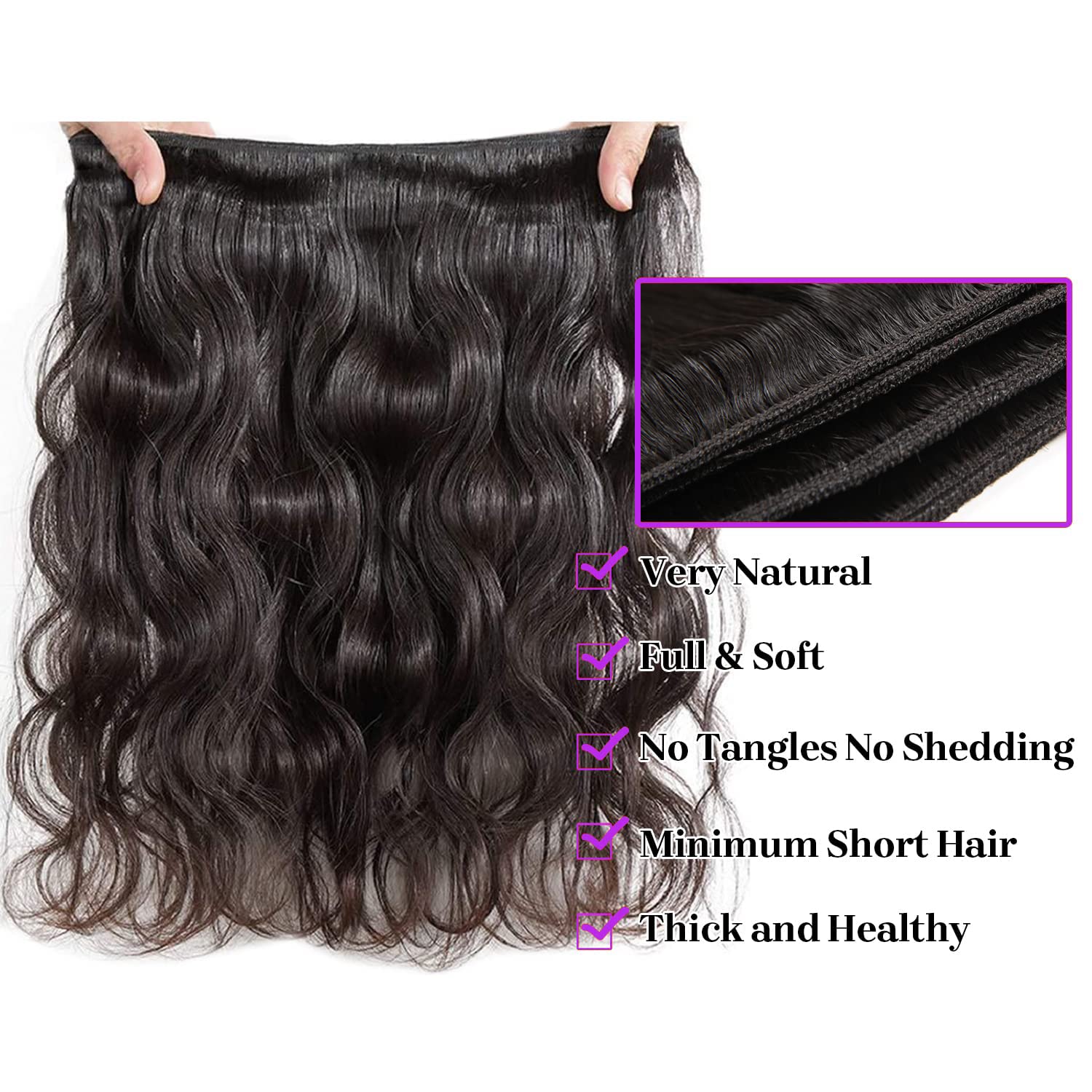 Body Wave Human Hair 3 Bundles 100% Unprocessed 10A Brazilian Raw Weave Bundle Human Hair Extensions for Black Women Natural Color