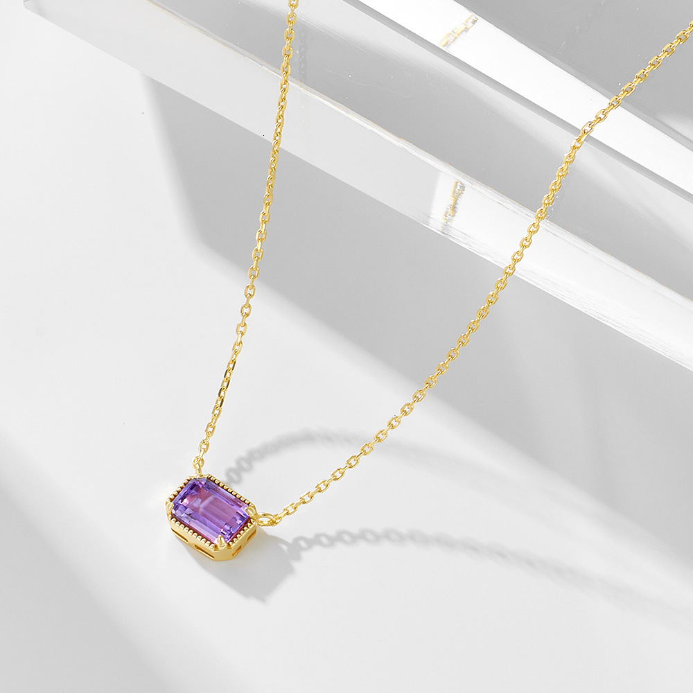 S Pure Sier Natural Amethyst for Women Simple Light Ins High-end Versatile Clavicle Chain Necklace