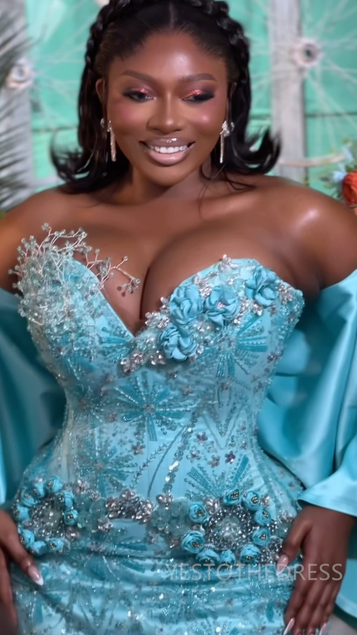 2025 Plus Size Iceblue Mermaid Prom Dresses Aso Ebi Beaded Lace Illusion Sweetheart Sexy Beaded Lace Crystals Flora Birthday Dress Second Reception Go