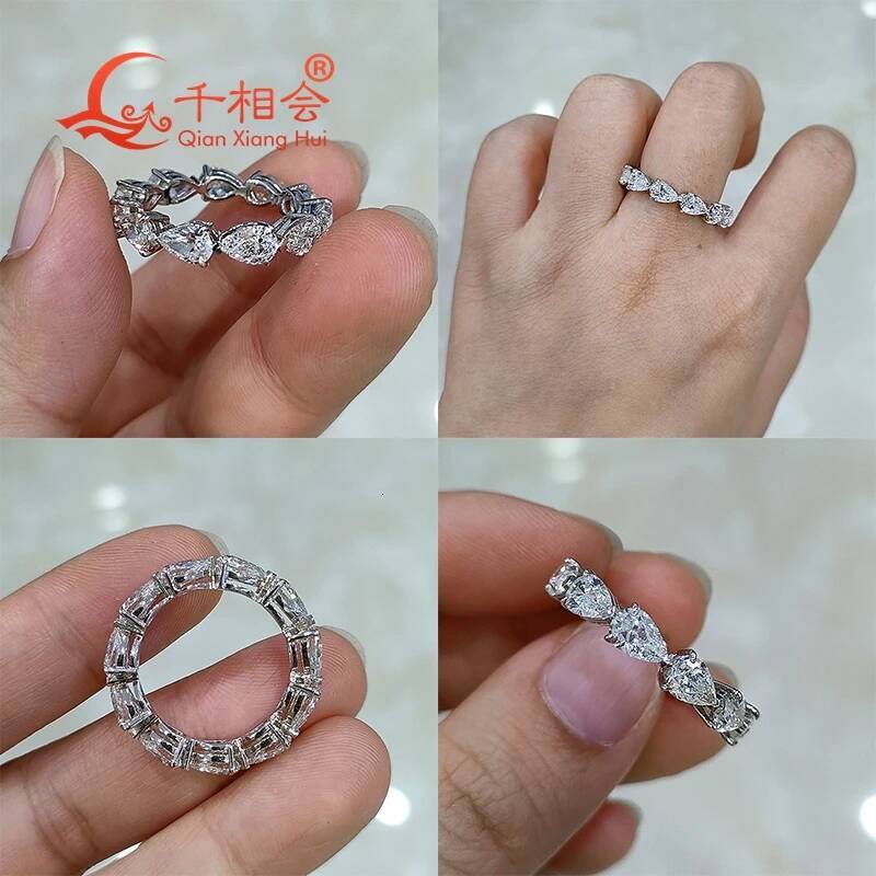 0.5ct Pear White Moissanite Full Eternity Ring Band 4x6mm 925 Silver Unisex Jewelry for Dating Party Wedding Anniversary Gift