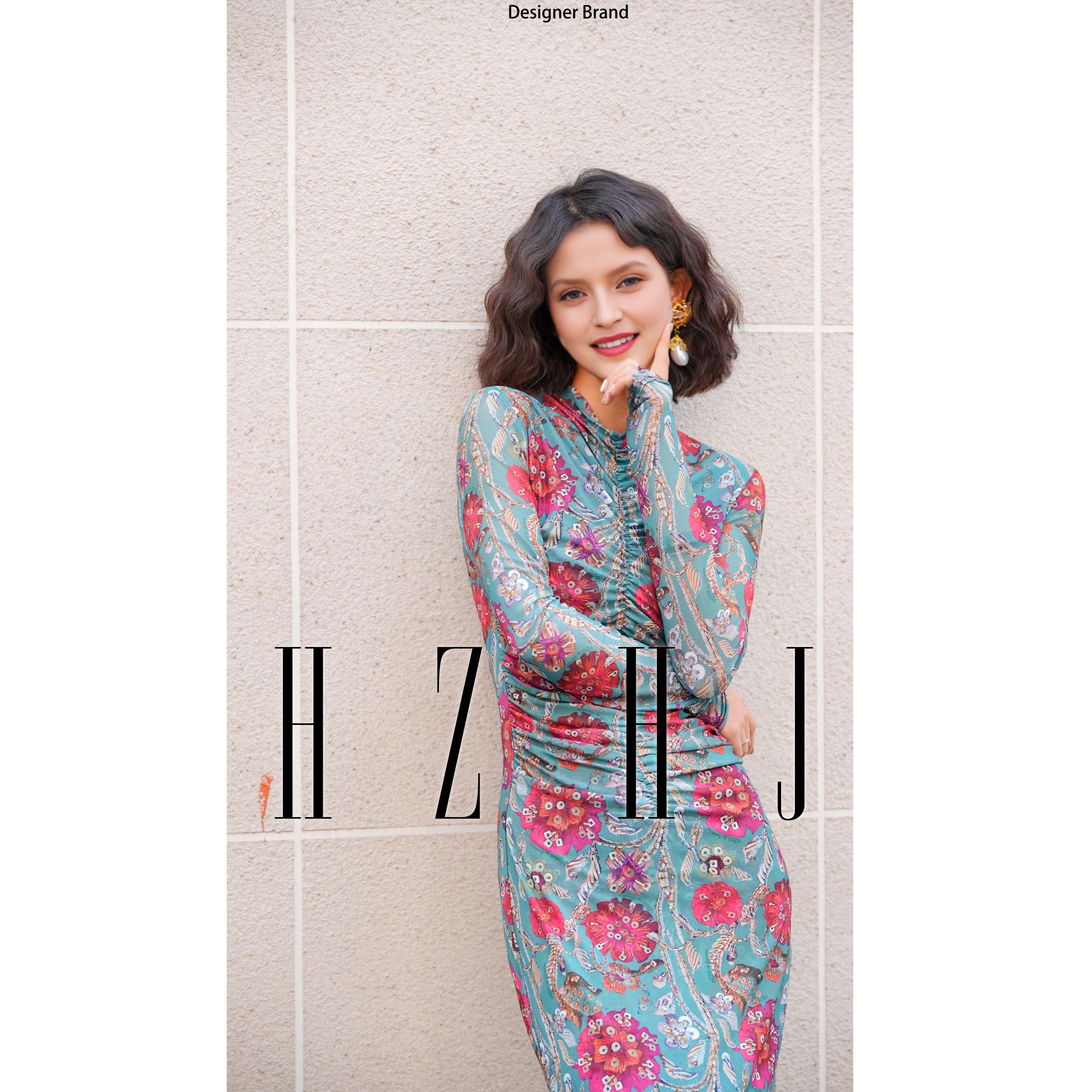 Summer new original designer dress for woman slit tail belly pleat highend fashionshow dess for festival business party birthday be gift for mom and g