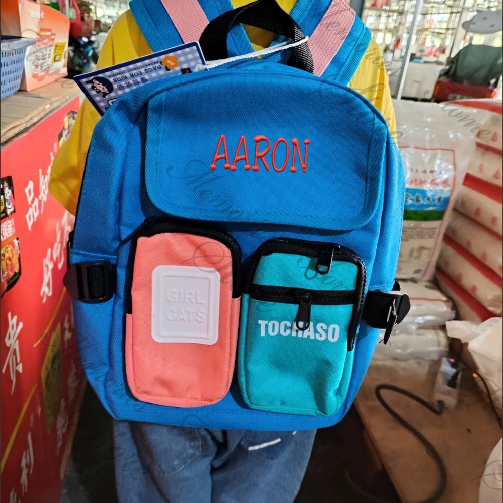 Boys Girls Colored Schoolbag Childrens Backpack Custom Name Childrens Double Pocket Large Capacity Outdoor Travel Bag 250813