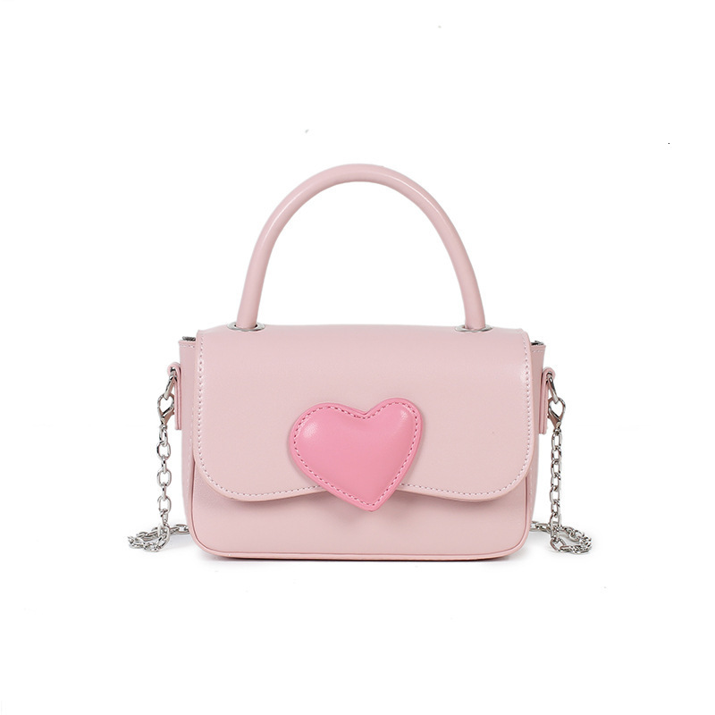 New Pink Heart Color-Block Small Square Fashion High-End Handbag Fresh Simple Versatile Chain Bag