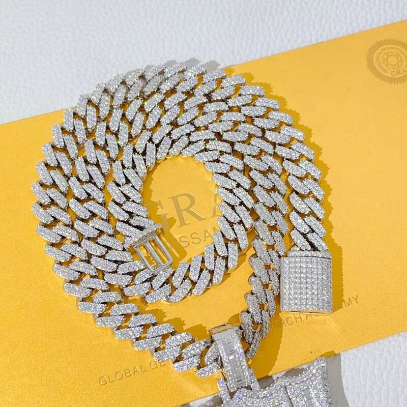 Stock Drop Shipping Silver 925 Men Fashion White Gold Solid Heavy Thick 13MM Iced Out Diamond Moissanite Cuban Chain