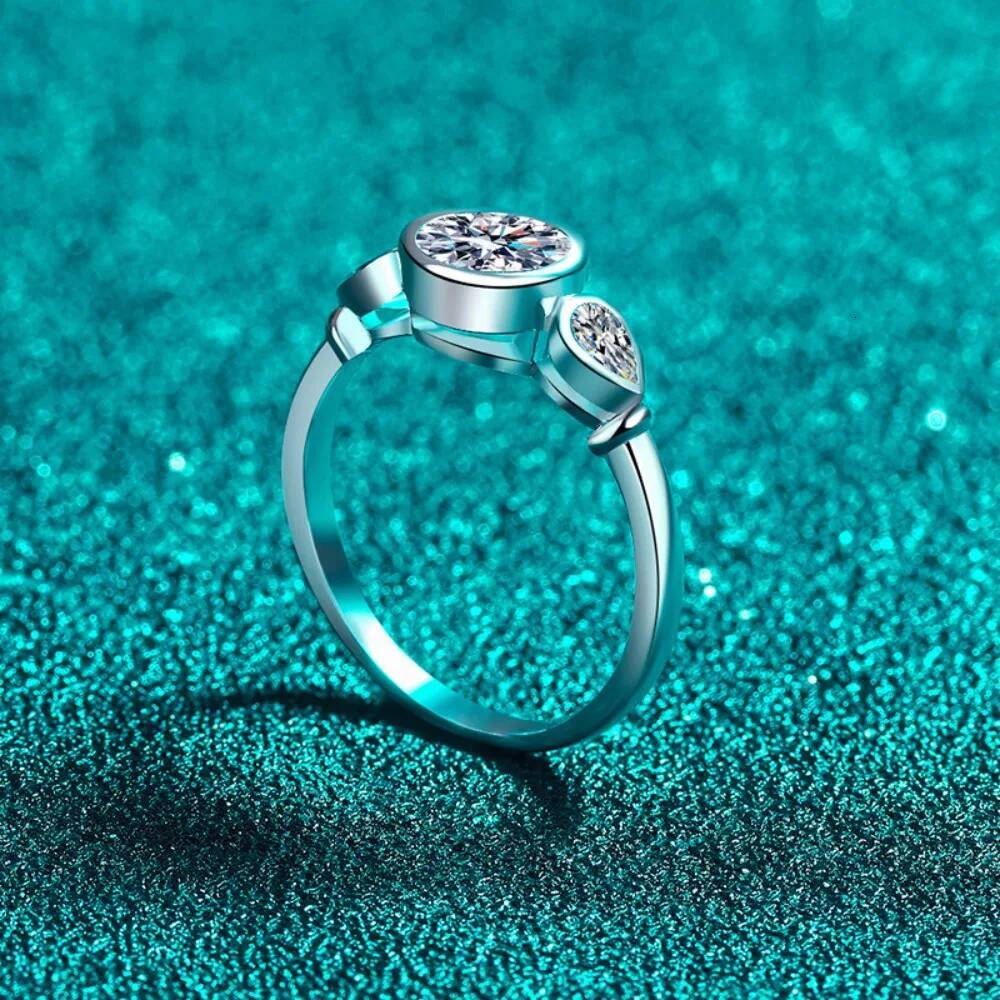 NKHOG 1.6CTTW Moissanite Bubble Rings Women S925 Silver 3-Stones Design Wedding Band 18K Plated Pass Test Jewelry GRA Wholesale