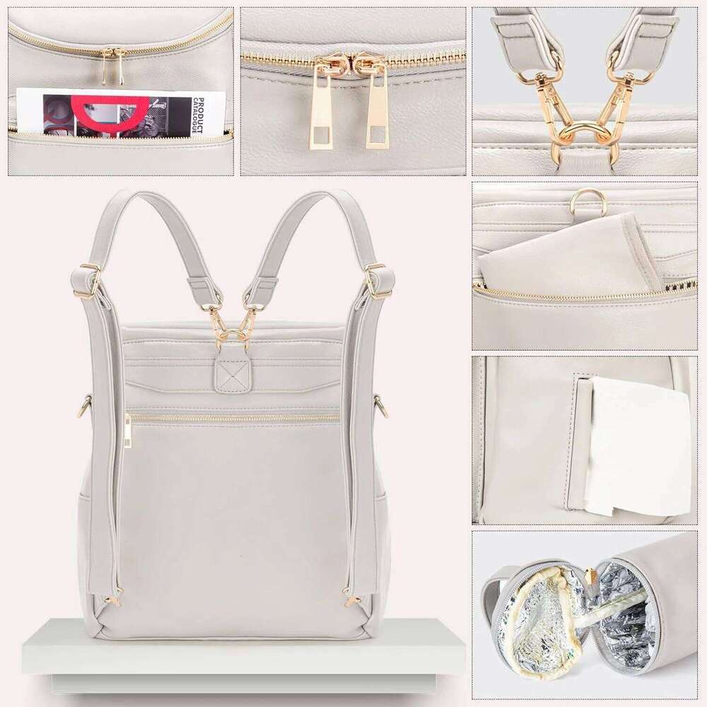 Diaper Leather Women Travel Backpack Baby Bag Large with Troller Straps Capacity for Wet Clothes
