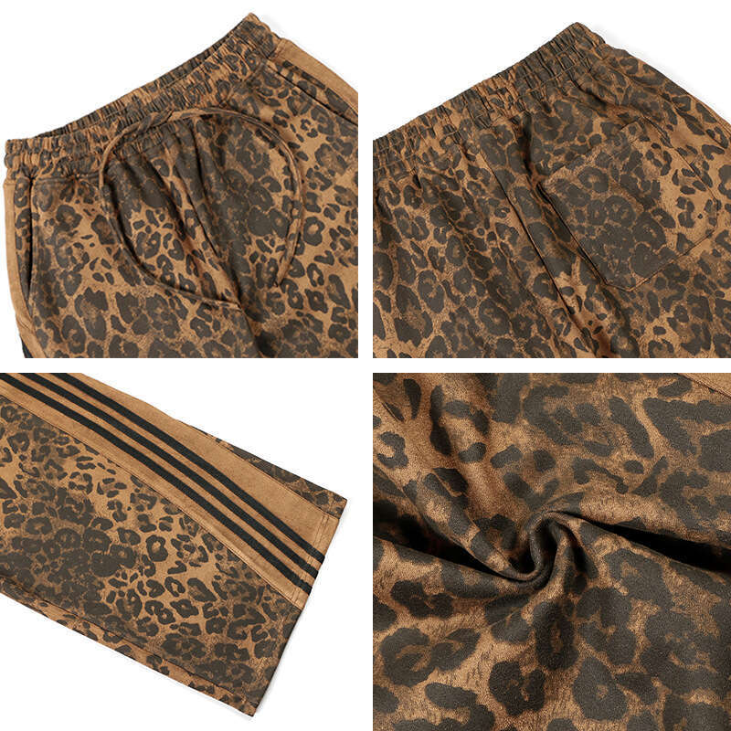 American Style Leopard Print Three Stripes Cargo Unisex Trendy Brand Casual Loose Straight Street Dance Joggers Floor-Length Pants B5