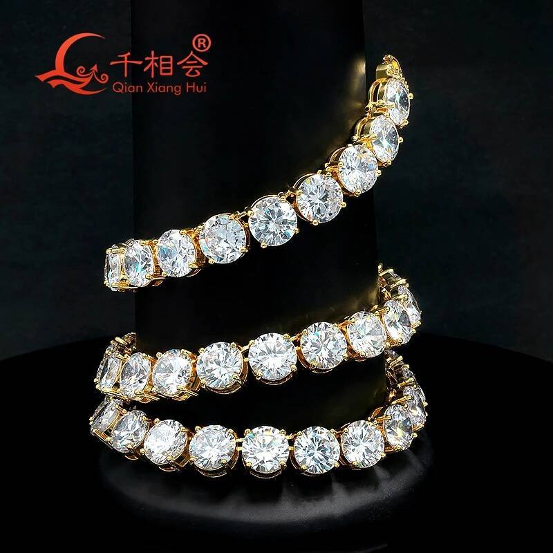 Necklace 10mm tennis round full of D white moissanite 925 Silver Sterling Trendy men women Hip Hop Link Chain jewelry gift