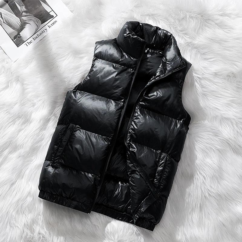 Men's Down Autumn Winter Bright Face Warm Vest Vertical Collar Windproof Fashion Simple Design Loose Version