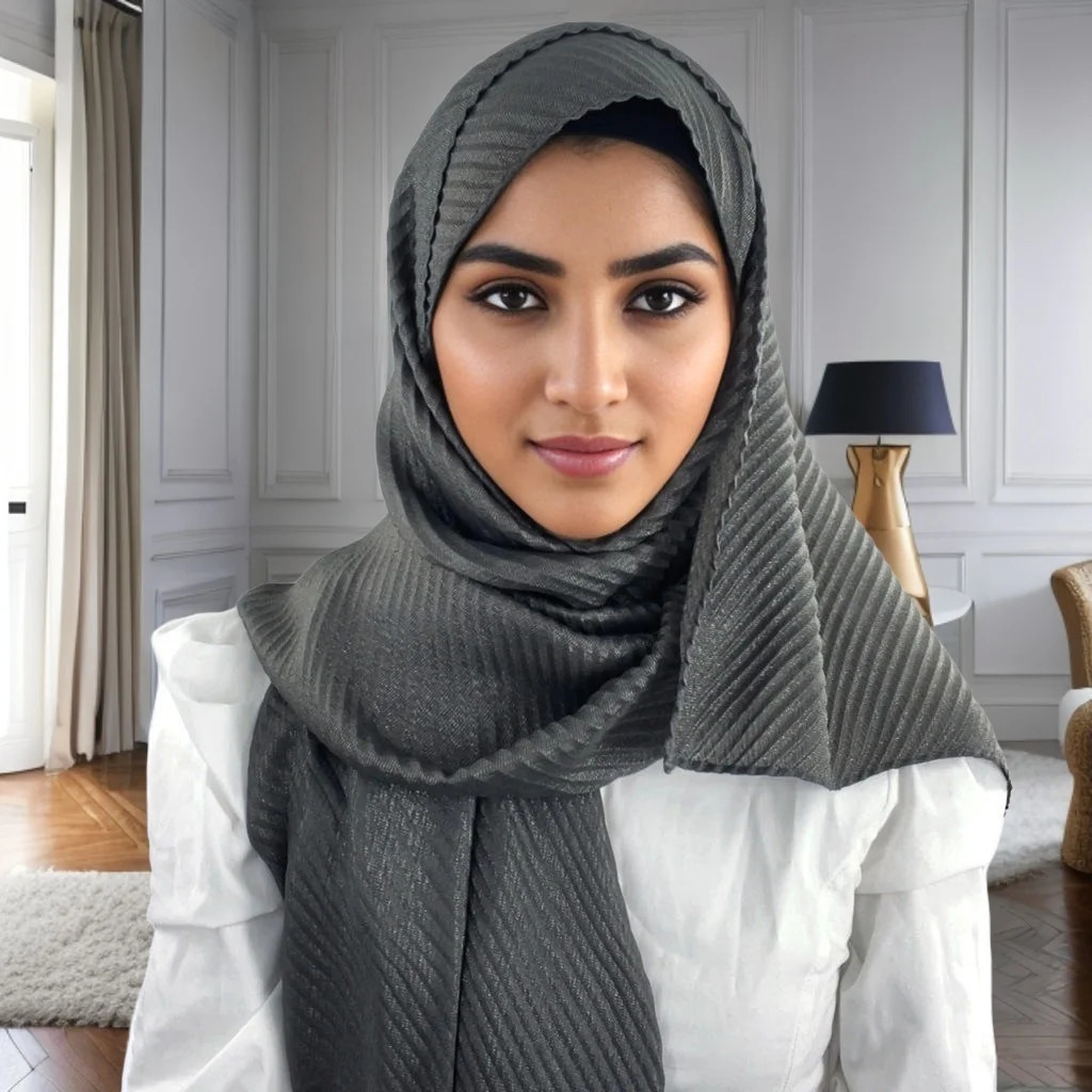 High Quality Breathable Womens Shiny Pleated Hijab Scarf Fashion Polyester Golden Sliver Crinkle Head Wraps Islamic Turban 250808