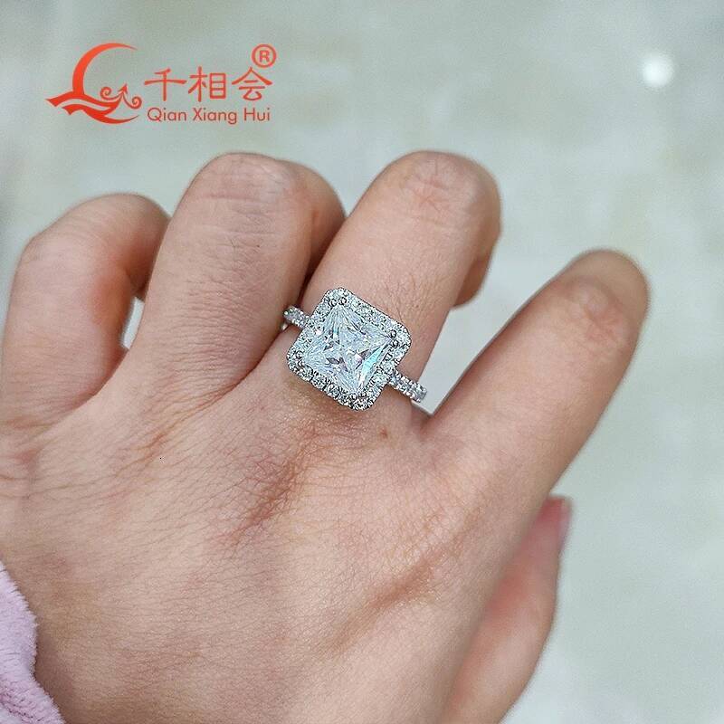 S925 Silver 8x8mm 3ct Square D VVS White Moissanite Ring - Unisex Luxury Style Gift for Dating