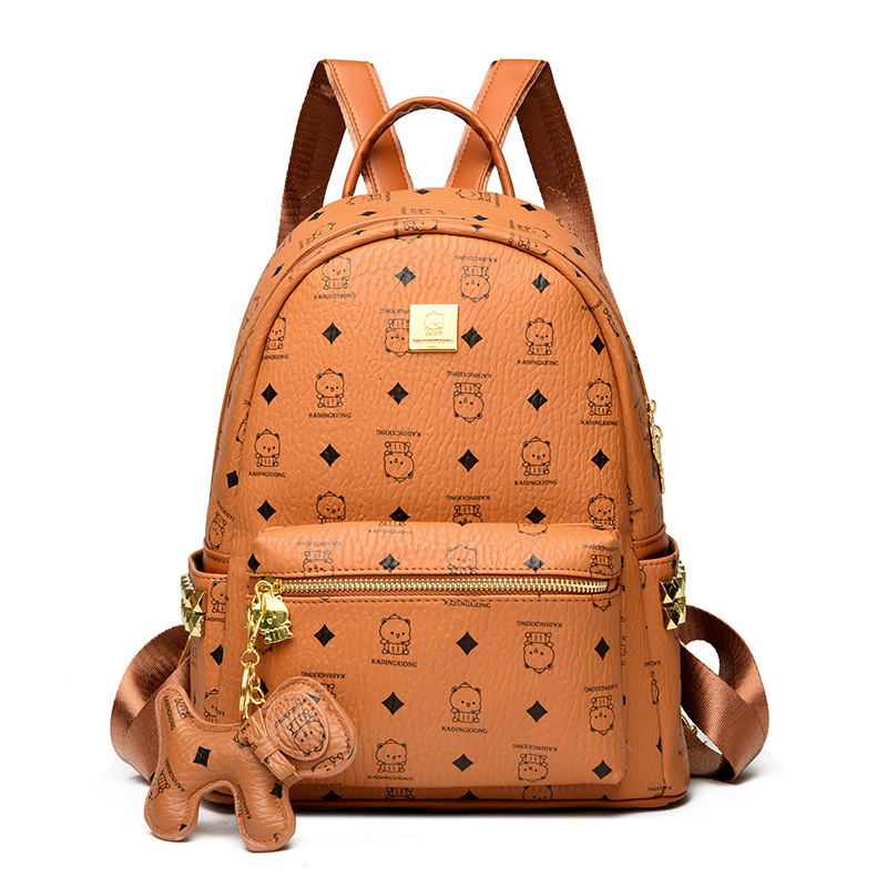 Designer Luxury Bear Men's And Women's Backpacks, Fashionable PU Retro Classic Printed Backpacks, Multi-purpose Girls' Backpacks