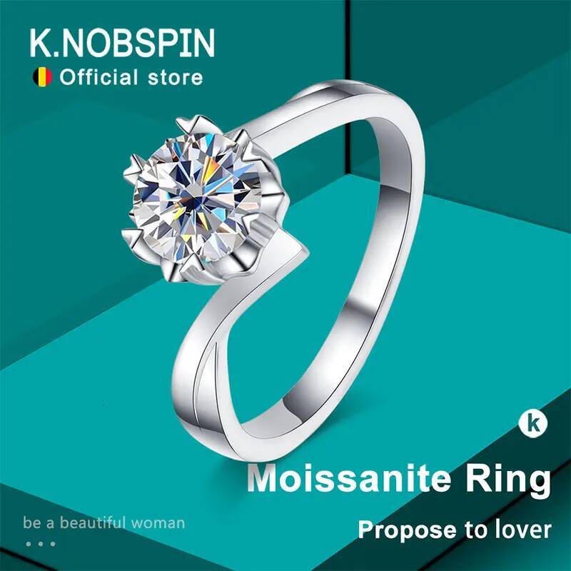 KNOBSPIN 1ct D Color Moissanite Ring s925 Sterling Sliver Plated 18k White Gold Eternity Band Wedding Engagement Rings For Women