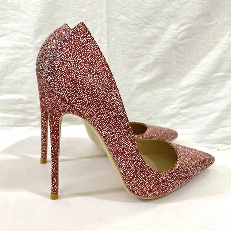 12CM Pointed Thin Heels Wedding Shoes with Sequins for Women Soft Leather Shallow Mouth Single Shoes W250814