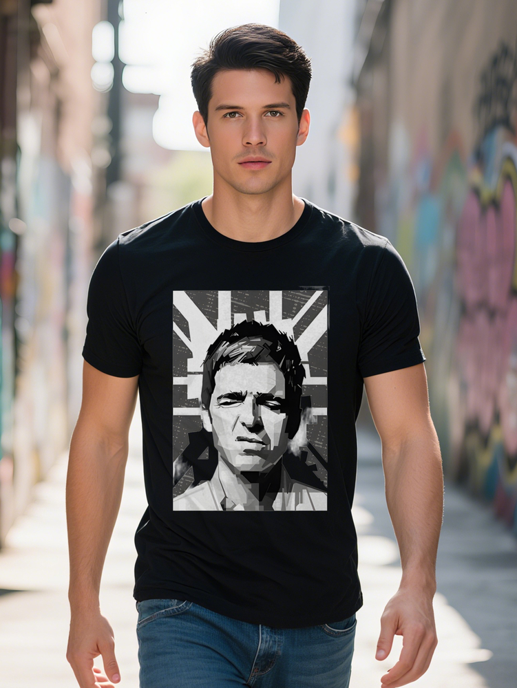 Men S Casual Crew Neck T-Shirt with Pixelated Male Portrait Geometric Print Black Soft Fabric Perfect for Summer