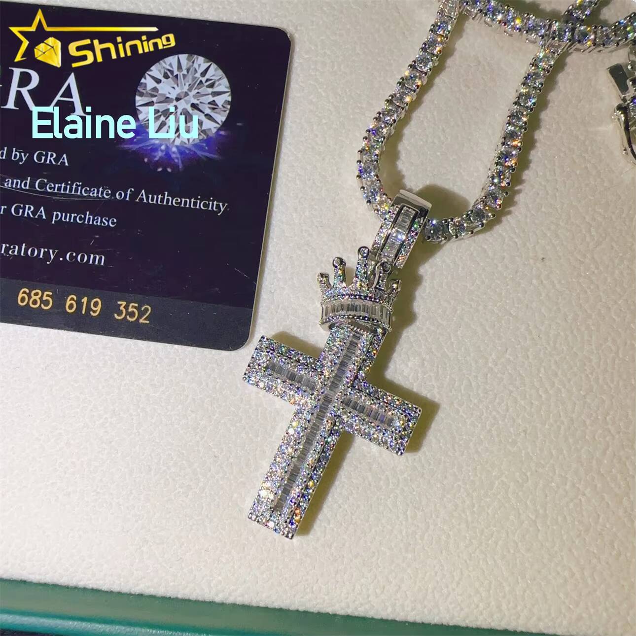 D Color VVS Moissanite Diamond Sterling Silver 925 Fashion Luxury Cross Fine Jewelry Moissanite Hip Hop Pendant