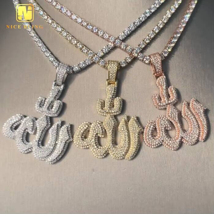 GRA Certificate Custom Made Iced Out Baguette Fine Hip Hop Unisex Jewelry Allah Charms 925 Silver VVS Moissanite Diamond Pendant