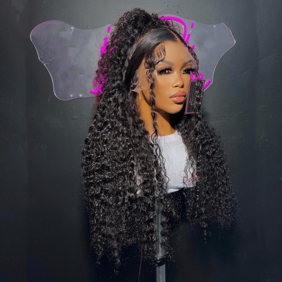 22 Inch Deep Wave Lace Front Wigs Human Hair 360 Full Lace Wig 13x4 HD Transparent Glueless Pre Plucked Curly Wig Wet and Wavy Synthetic for black Wom