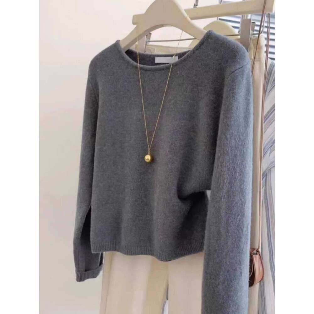 High-End Soft Waxy 100 Pure Cashmere Women's Top Autumn And Winter Round Neck Loose Thick Sweater Base Shirt 20250809