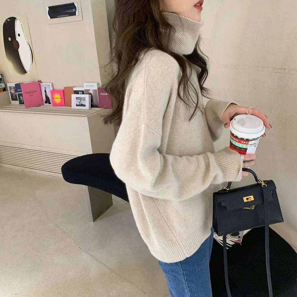 2023 Autumn And Winter Turtleneck Women Short Loose Pullover Thick Cashmere Knit Base Sweater 20250809