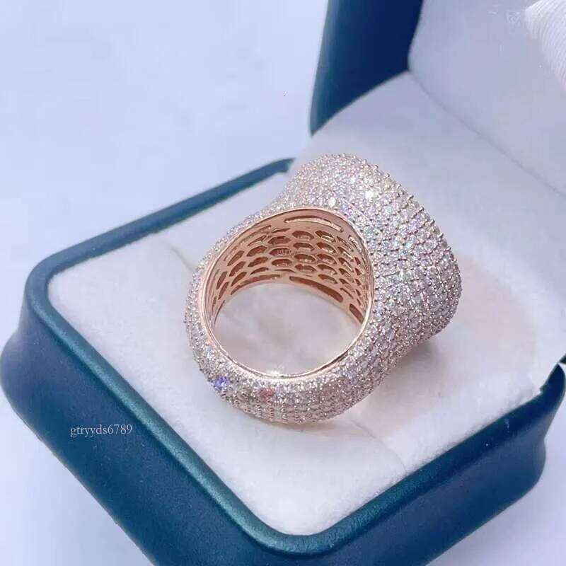 Designer's new ringGra Certificated Rose Gold Iced Out Hip Hop Moissanite Ring Men Vvs