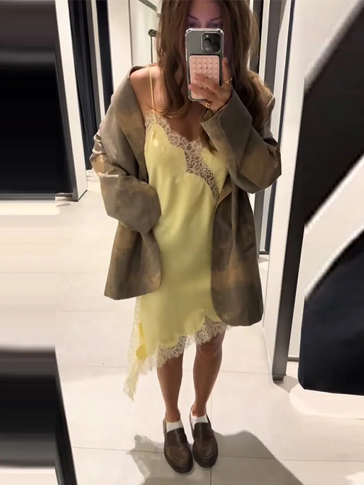 Lace Patchwork Summer Butter Dresses 2025 Women Sexy Deep V Neck Sleeveless Female Irregular Mini Dress Fashion Lady Vestidos 250813