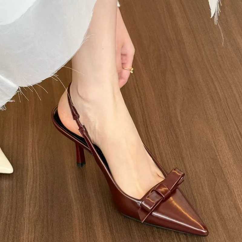 2025 Womens Brand Designer Shoes Fashion Slide Sexy Suspender Shoes Elegant Mules Casual Shoes with Bow Pointed High Heels W250814