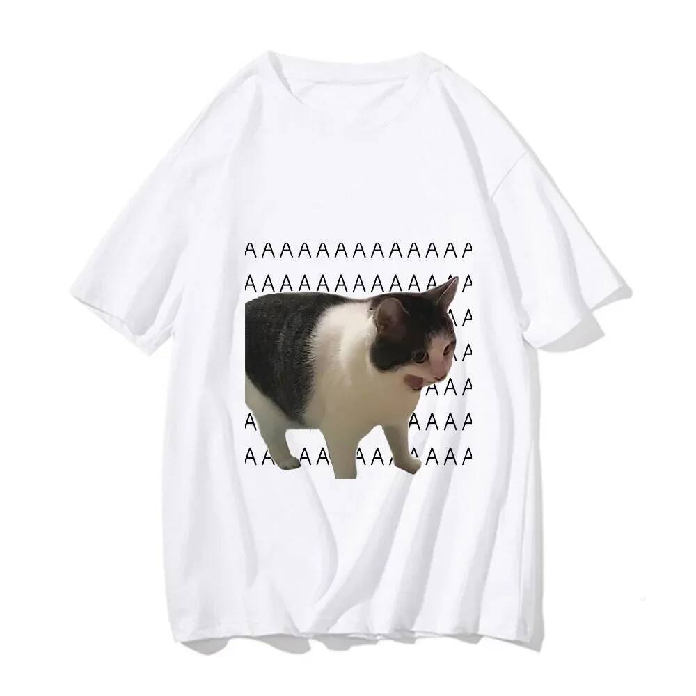 2025 funny Meme sad crying cat print women's men's casual T-shirt summer trend Harajuku T-shirt casual fashion T-shirt short sleeved designe