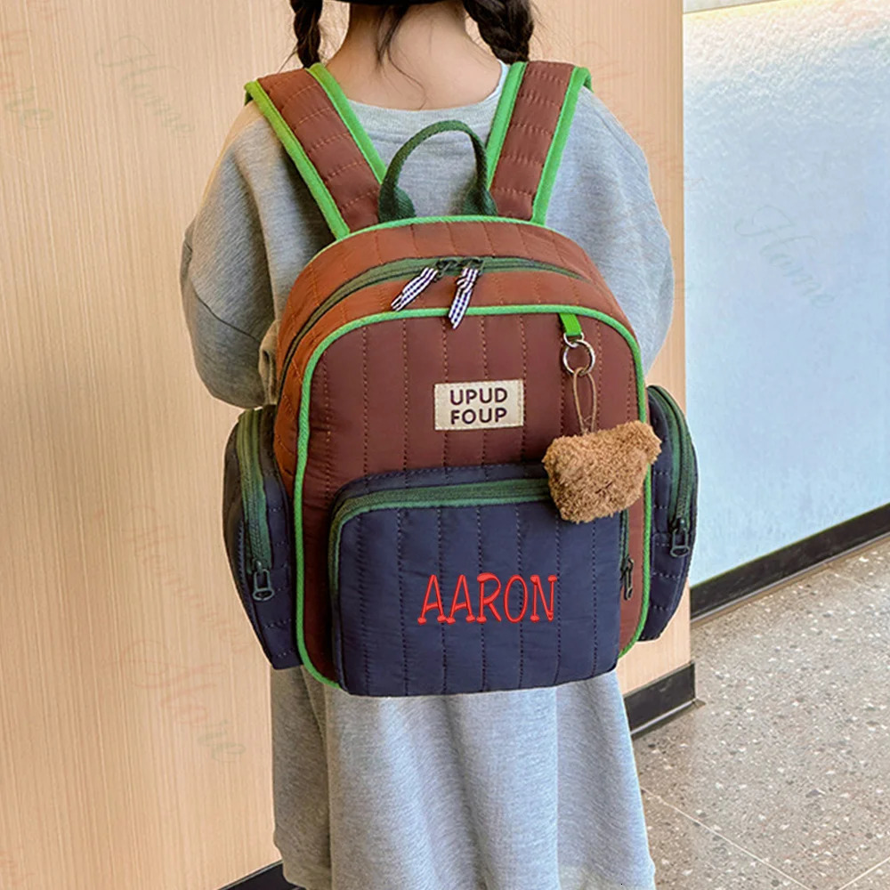 Kindergarten Student Cartoon Backpack Personalized Name Cute Boys Girls Backpack Embroidered Outdoor Little Bear Cotton Backpack 250813