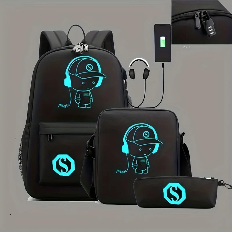 Fashion Backpack Girls Boys School Backpack Student Luminous USB Charge School Bags Teenager Schoolbag Bagpack Rucksack 3PCS 250813