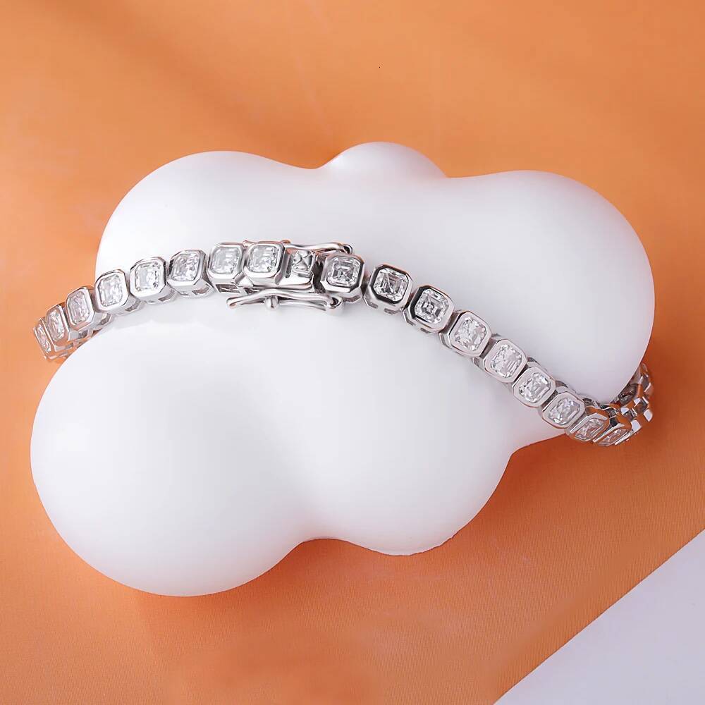 NKHOG 3*3mm Full Moissanite Tennis Bracelets For Women Men 925 Sterling Silver Asscher Cut Square Diamond Jewelry Pass Test GRA