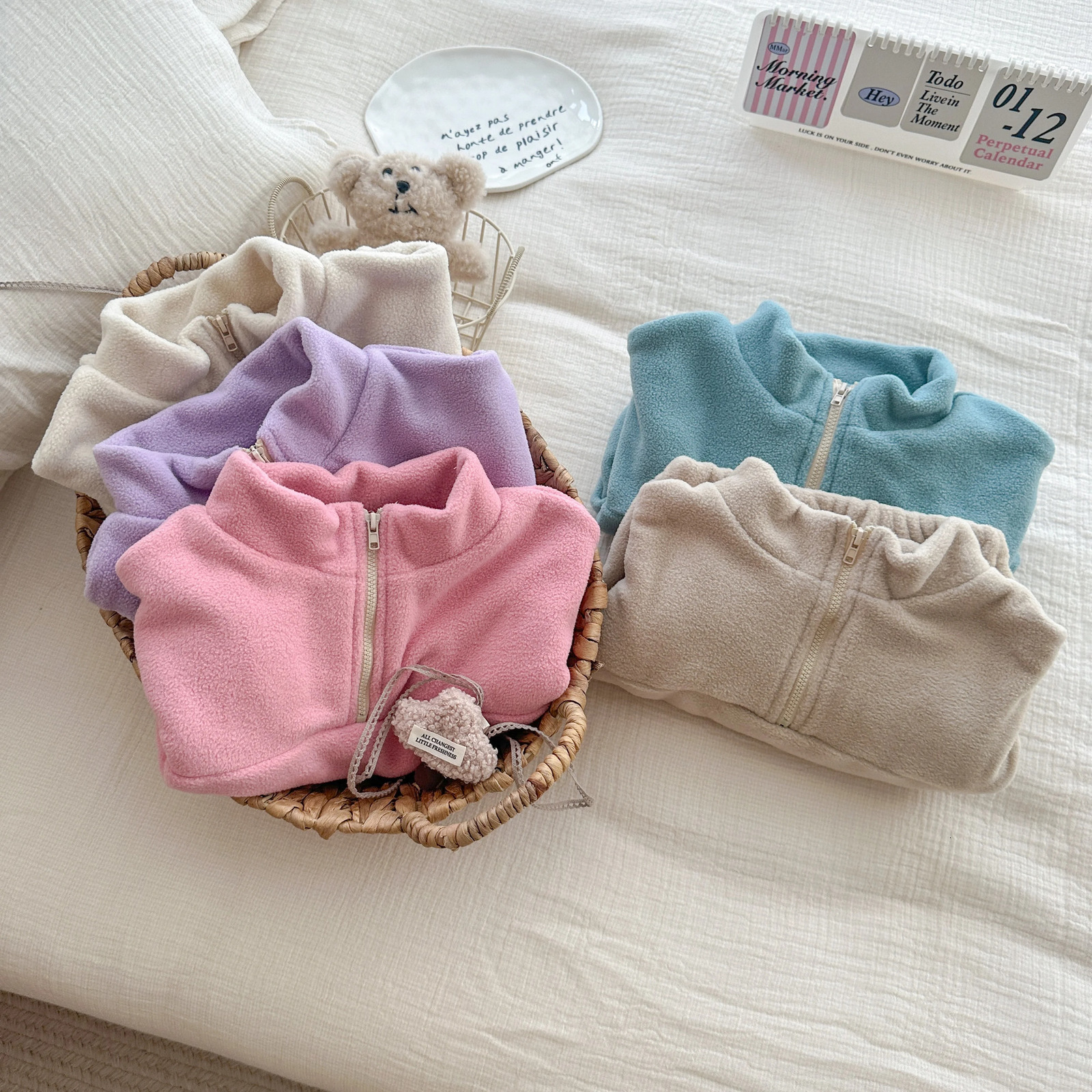 TZ2479 In-Stock Korean Style Baby Toddler Double-Faced Fleece Sports Suit Spring Autumn Outerwear Two-Piece Set for Infants 250813