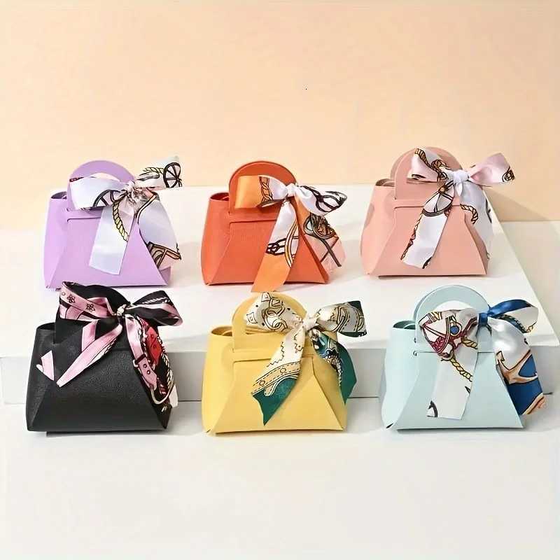 5/10 pieces leather gift bag bow packaging bag wedding gift distribution bag candy packaging box mini handbag purchase. Y250814