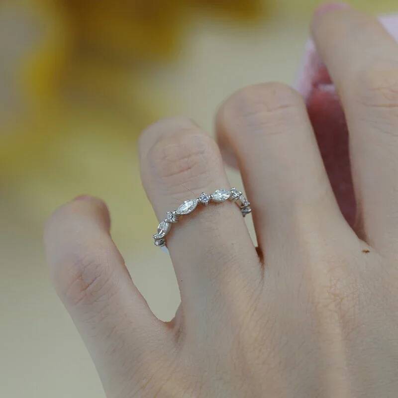 NKHOG Full Moissanite Eternity Rings 925 Sterling Silver Plated 18k Gold Women Wedding Band Marquise Rings Gift Fine Jewelry GRA