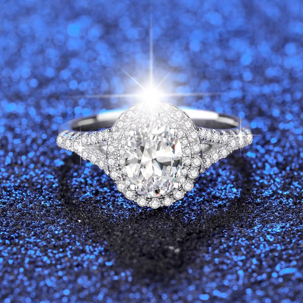 Classic Fine Jewelry 1.5 Carats Oval Cut Moissanite Dia Ring VVS1 D halo Sier White Gold Engagement Rings for Women