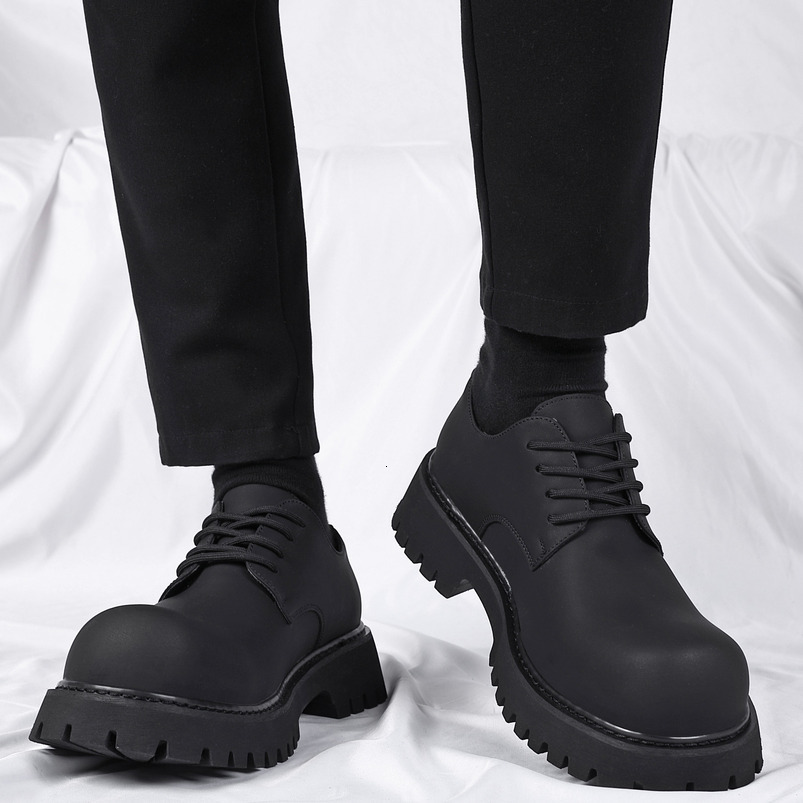 Leather British Style Business Formal Thick Sole Height Increasing Wedding Groom Men's Round Toe Derby Shoes