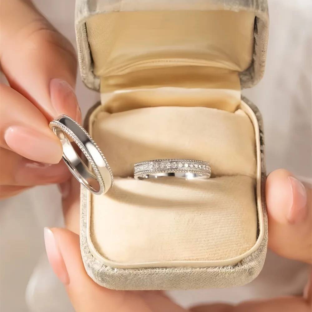 NKHOG Real Moissanite Rings Couple Set For Women Men 925 Sterling Silver Wedding Engagement Band Lab Diamond Gifts Jewelry GRA