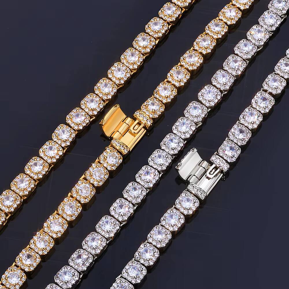 NUOYA 5mm High Quality Clustered Tennis Chain Hip Hop Jewelry Iced Diamond Clustered Tennis Chain Necklace
