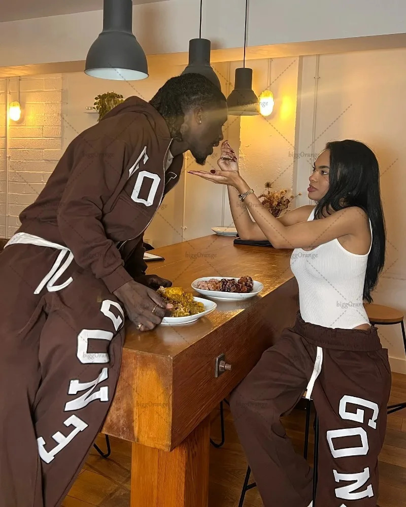 High Street Trendy Streetwear Mens Suit Two-piece Set Retro Harajuku Y2K Brown Hoodie Casual Baggy Sweatpants Jogger Women 250813