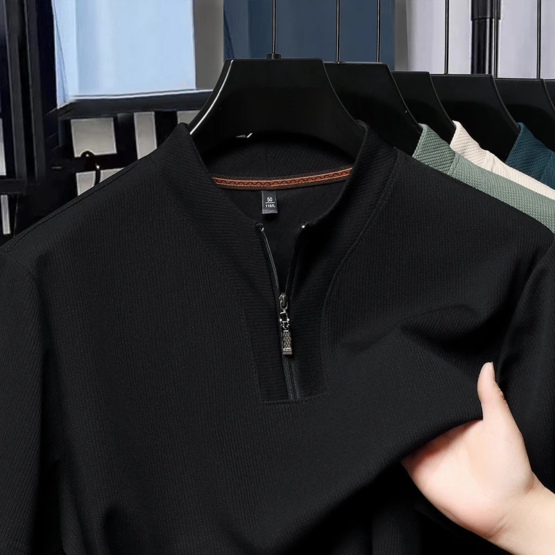 Half Zip Ice Silk Short Sleeved T-shirt for Men Mens Lapel 2025 Summer Collection Breathable Polo Shirt 250813