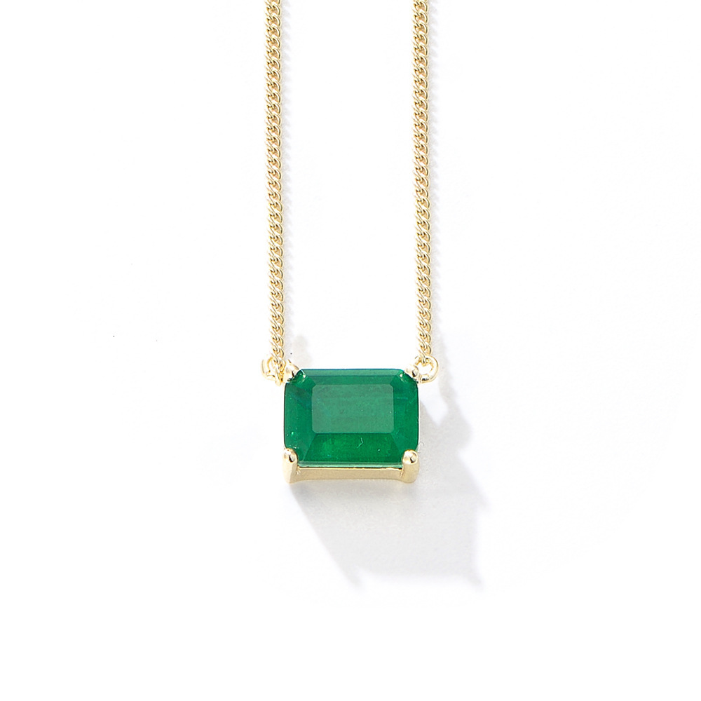 S Pure Sier Square Emerald Color Necklace for Women, Niche Design Sense, Light , Simple Single Dia Clavicle Chain Jewelry for Women