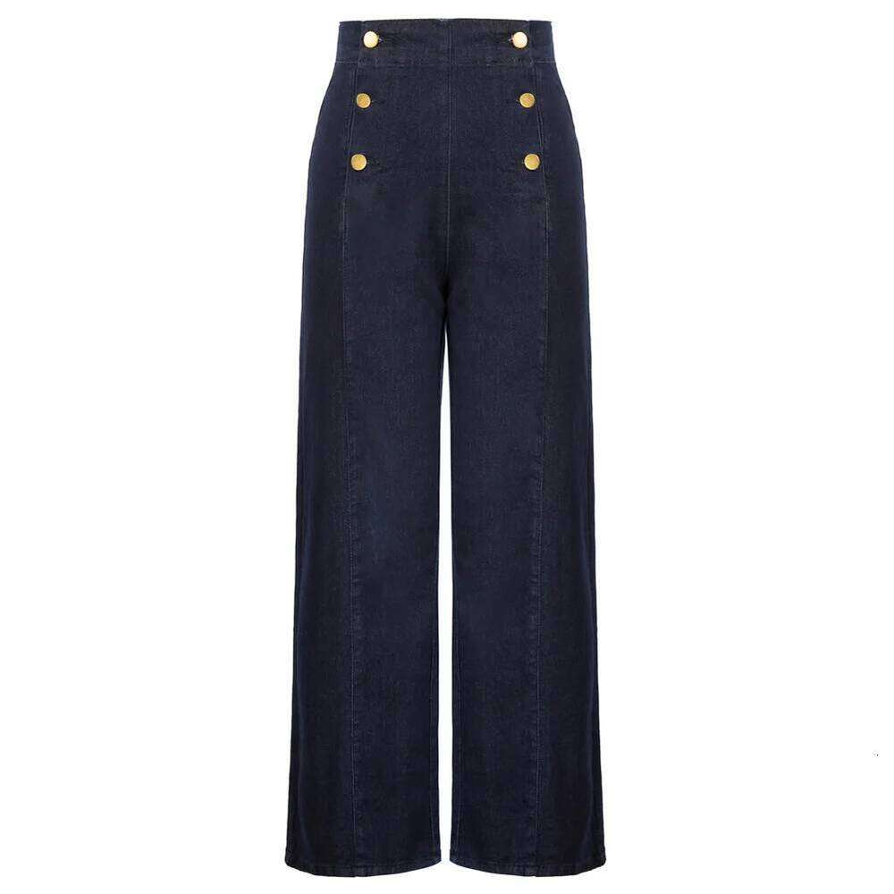 BP Women Ladies Vintage Wide Leg High Waist Button-up Front Jeans Breathable Elastic Back Waistline