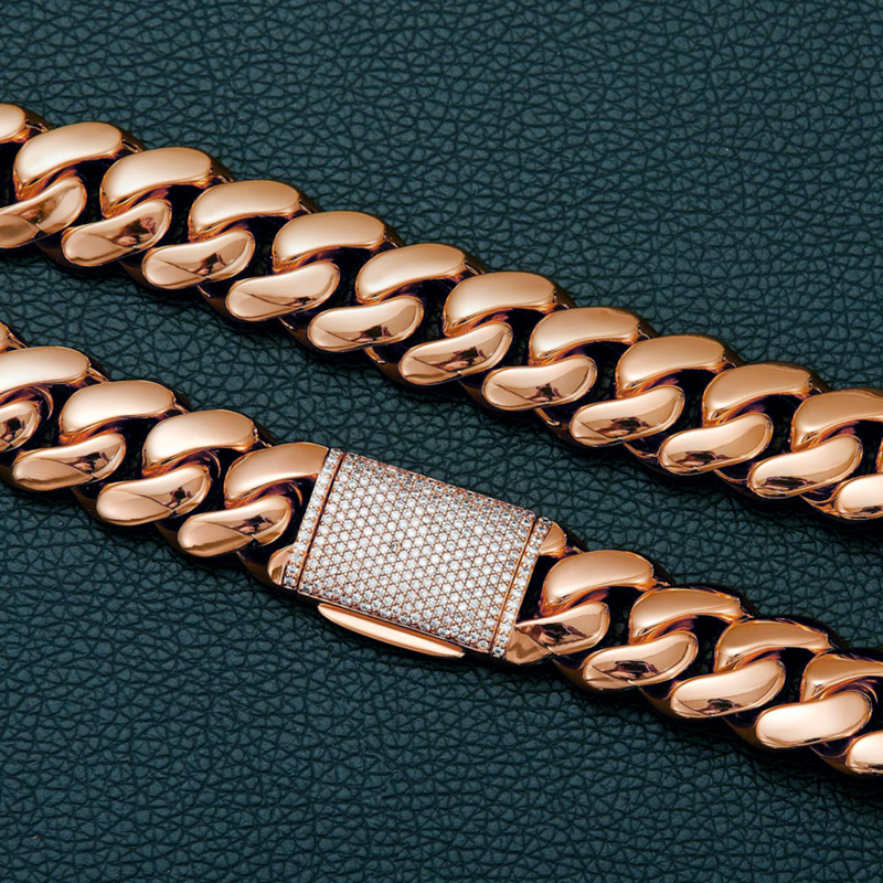 8-22mm Stainless Steel Miami Cuban Chain Copper Clasp Rose Gold Plated Jewelry Mens Necklace Jewelry