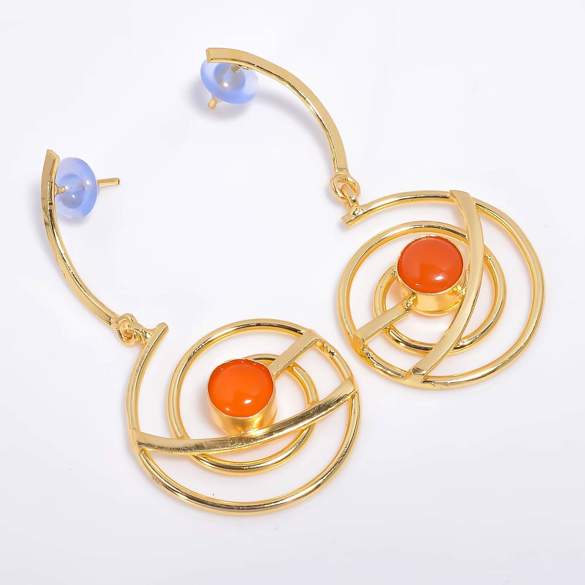 Beautiful 14k Gold Plated Fashion Earrings for Women Handmade Unique Brass Jewelry