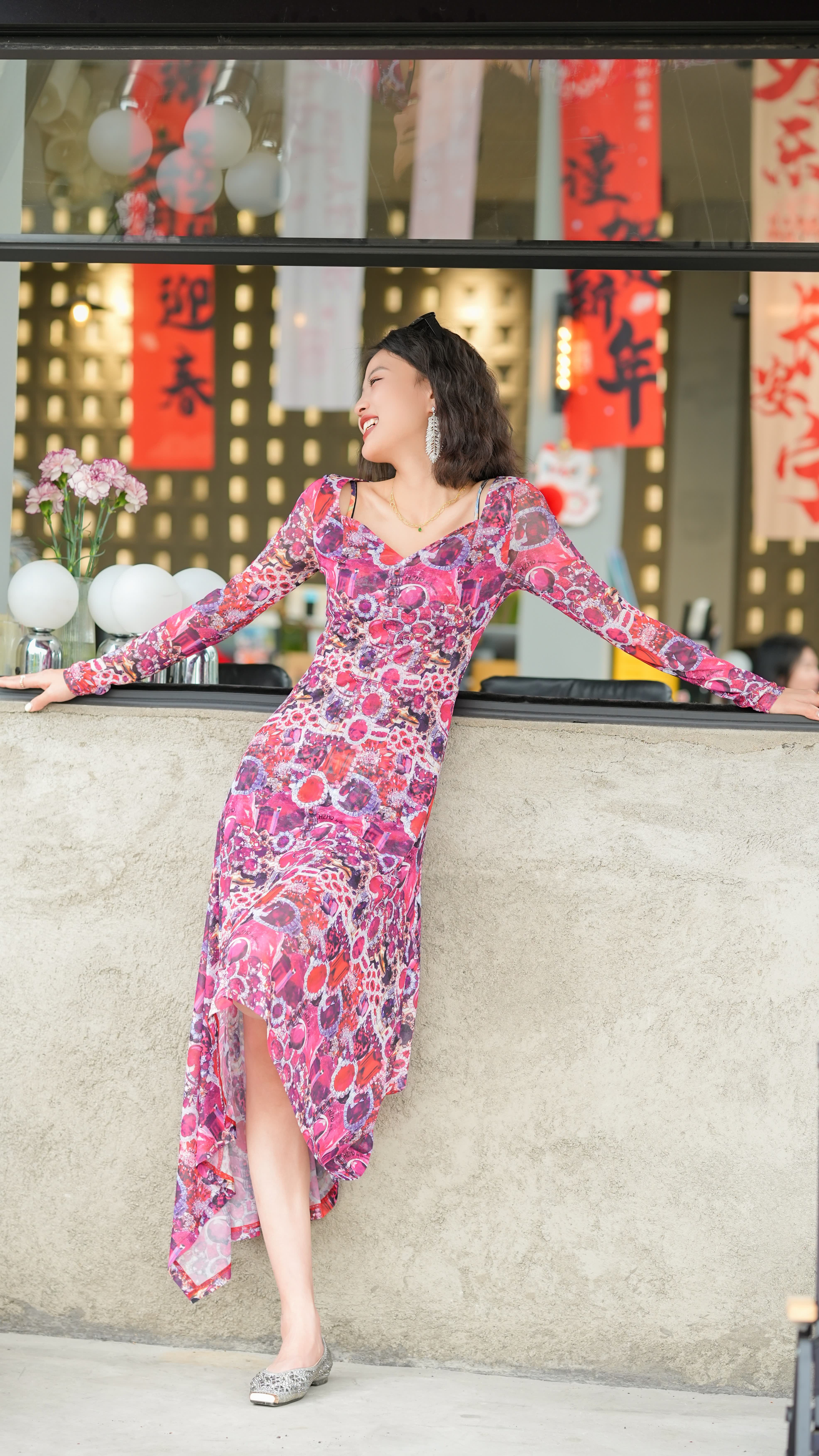 Summer luxury new original designer marilyn slimming dress short sleeved floral dress for woman in party business birthday festival be gift for mom an