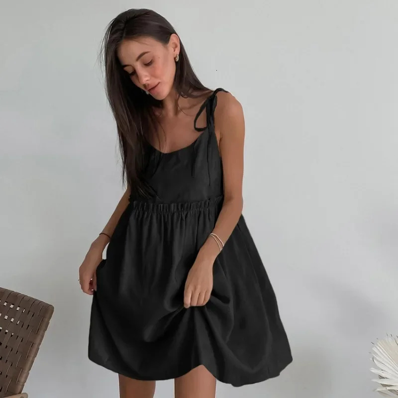 Simple Cotton Backless Suspender Dress Spring and Summer Beach Style Womens Loose Soft Ruffled Edge A-line Suspender Dress 250813