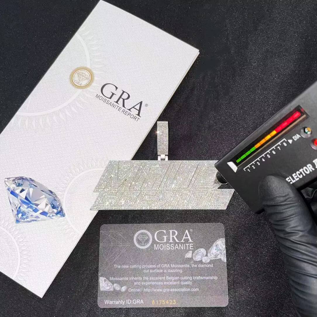 Full VVS Moissanite Design Custom Iced Out Letter AD Name Pendant Bling Sterling Sier Dia Hip Hop Jewelry