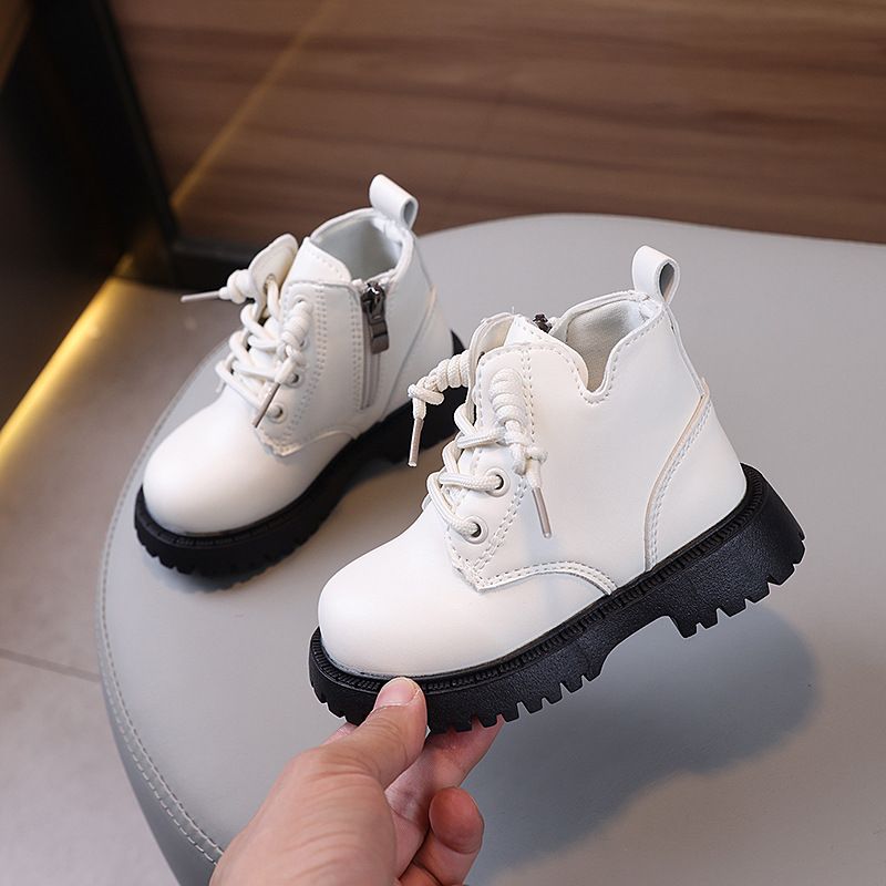 Autumn Winter Toddler Boots Boys Girls Leather Boots Plush Fashion Waterproof Non-slip Warm Kidsnest Kids Boots Shoes Size US5C-US12.5C