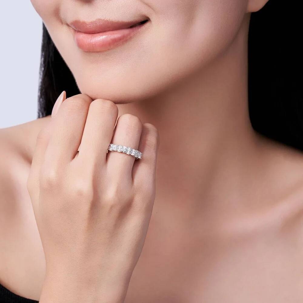 NKHOG Full GRA Certified Moissanite Rings For Women 925 Sterling Silver Eternity Round Cut Diamond Band 18K Plated Fine Jewelry